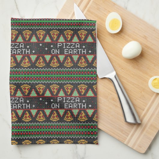 Pizza Ugly Christmas Sweater Geschirrtuch (Viertel Falte)