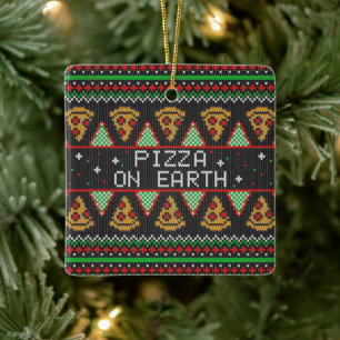 Pizza Ugly Christmas Sweater Keramikornament