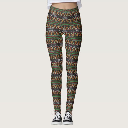 Pizza Ugly Christmas Sweater Leggings (Vorderseite)