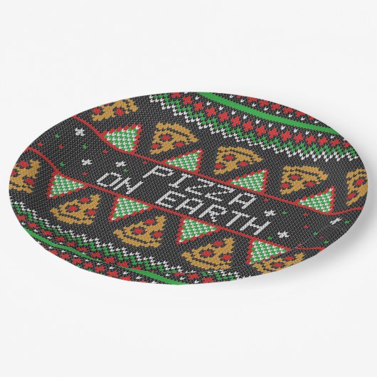 Pizza Ugly Christmas Sweater Pappteller (Schrägansicht)