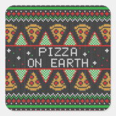 Pizza Ugly Christmas Sweater Quadratischer Aufkleber (Vorderseite)