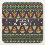 Pizza Ugly Christmas Sweater Rechteckiger Pappuntersetzer (Vorderseite)