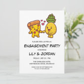 Pizza und Ananas Cartoon Verlobung Einladung (Stehend Vorderseite)