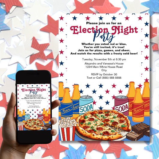 Pizza und Bier Election Night Party 2024 Einladung