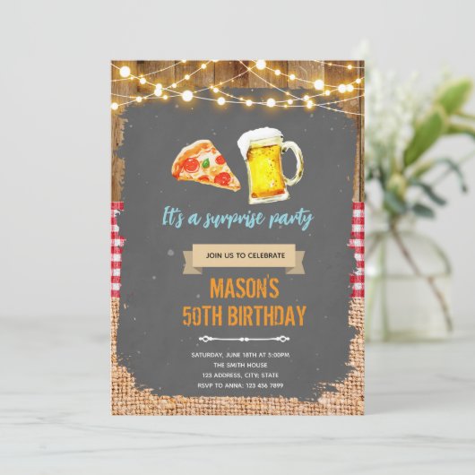 Pizza und Bier-Party Einladung (Stehend Vorderseite)
