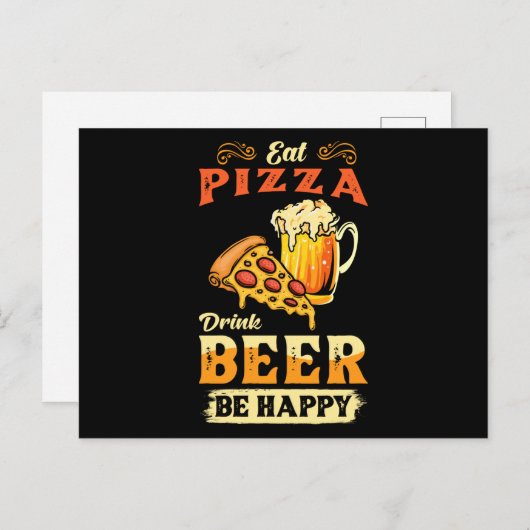 Pizza und Bier Postkarte (Vorne/Hinten)