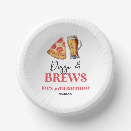 Pizza und Brews Beer Glass Geburtstagsparty Pappteller (Vorderseite)
