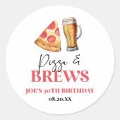 Pizza und Brews Beer Glass Geburtstagsparty Runder Aufkleber (Vorderseite)