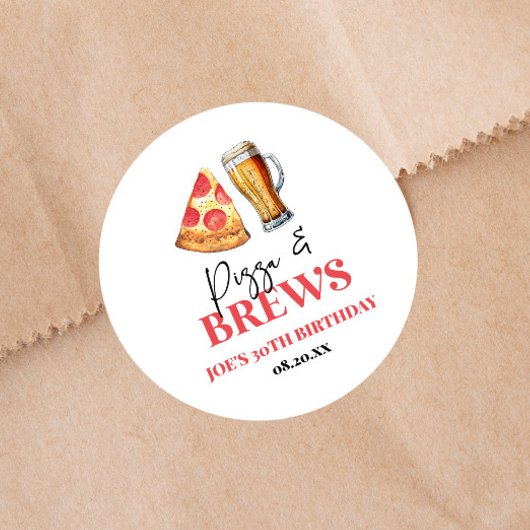 Pizza und Brews Beer Glass Geburtstagsparty Runder Aufkleber