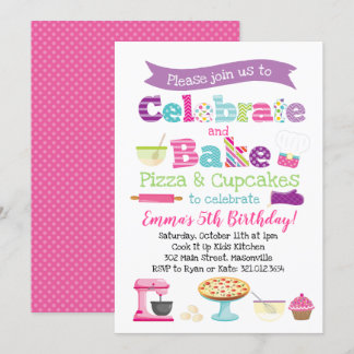 Pizza und Cupcake Baking Party Einladung