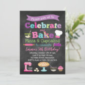 Pizza und Cupcakes Party Einladung (Stehend Vorderseite)