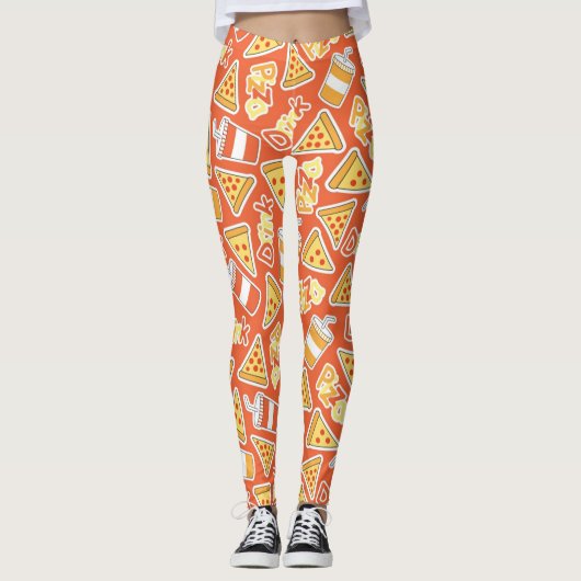 Pizza und Drinks Muster Leggings (Vorderseite)