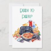 Pizza und Gaming Boys Geburtstagsparty Einladung (Vorderseite)