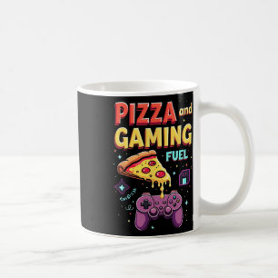 Pizza und Gaming-Treibstoff Lustiger Gamer und Piz Kaffeetasse
