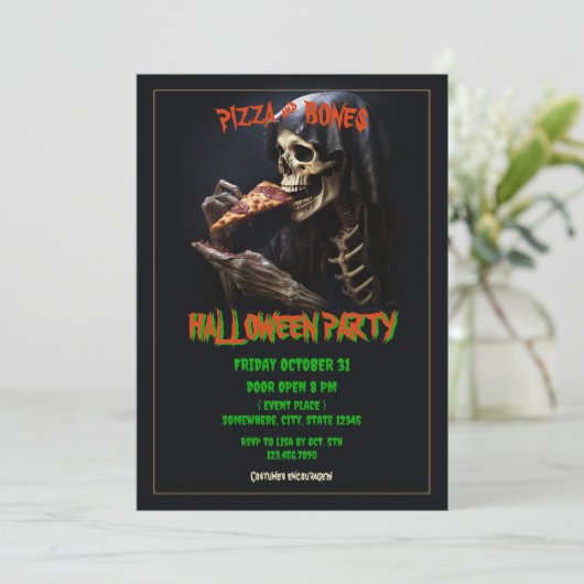 Pizza und Halloween-Party Einladung (Stehend Vorderseite)