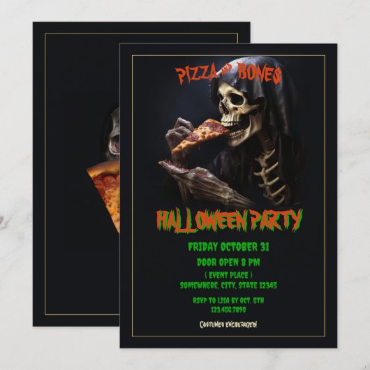 Pizza und Halloween-Party Einladung (Vorne/Hinten)