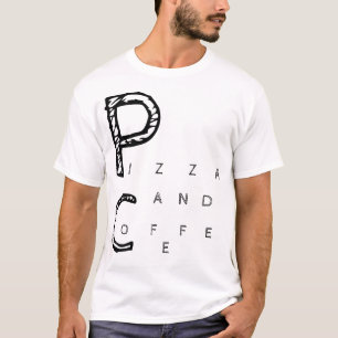 Pizza und Kaffee auf mir T-Shirt