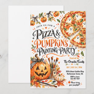 Pizza- und Kürbismalparty Halloween Einladung