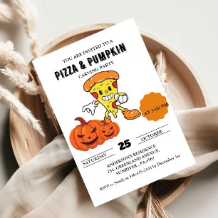 Pizza und Kürbisschnitzerei Halloween-Party Einladung