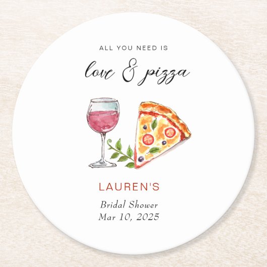 Pizza und Liebe Brautparty Runder Pappuntersetzer (Vorderseite)