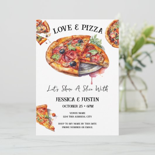 Pizza und Liebe Einladung (Stehend Vorderseite)