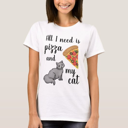 Pizza und meine Katze Funny T-Shirt (Vorderseite)