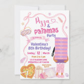 Pizza und Pajamas Geburtstag Einladung (Vorderseite)