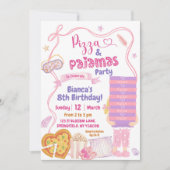 Pizza und Pajamas Geburtstag Einladung (Vorderseite)