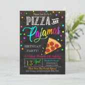 Pizza und Pajamas Party Einladung (Stehend Vorderseite)