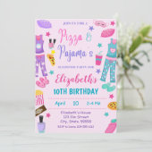 Pizza und Pajamas Sleepover Geburtstagsfeier Einladung (Stehend Vorderseite)