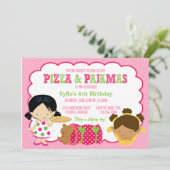 Pizza und Pajamas Sleepover Party Einladung (Stehend Vorderseite)