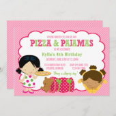 Pizza und Pajamas Sleepover Party Einladung (Vorne/Hinten)