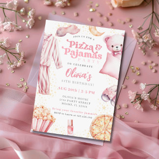 Pizza und Pajamas Sleepover Slumber Party Geburtst Einladung
