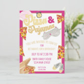 Pizza und Pajamas Slumber Party Sleepover Geburtst Einladung (Stehend Vorderseite)