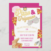 Pizza und Pajamas Slumber Party Sleepover Geburtst Einladung (Vorne/Hinten)