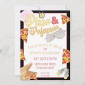 Pizza und Pajamas Slumber Party Sleepover Geburtst Einladung (Vorderseite)