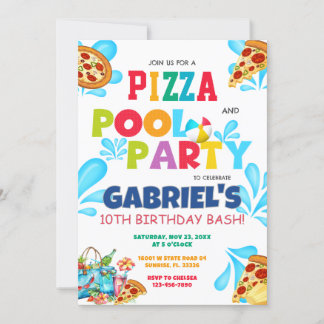 Pizza und Party Schwimmbad Zum Geburtstag einladen Einladung