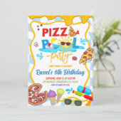 Pizza- und Pool-Geburtstags-Einladung Einladung (Stehend Vorderseite)