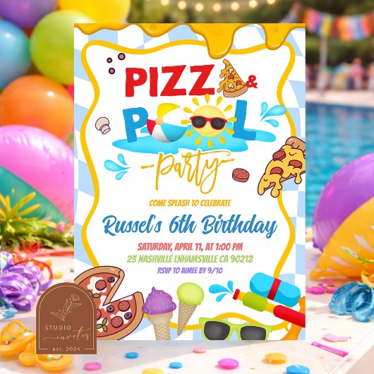 Pizza- und Pool-Geburtstags-Einladung Einladung