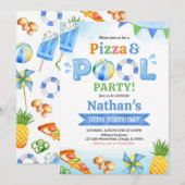 Pizza- und Pool-Geburtstagsfeier Einladung (Vorne/Hinten)