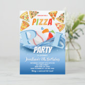 Pizza- und Poolparty-Geburtstag  Einladung (Stehend Vorderseite)