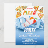Pizza- und Poolparty-Geburtstag  Einladung (Vorne/Hinten)