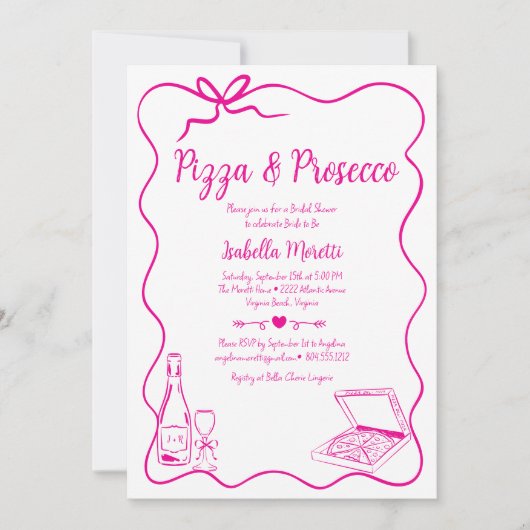 Pizza und Prosecco Bridal Dusche Einladung (Vorderseite)