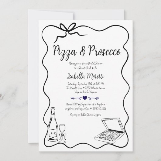 Pizza und Prosecco Bridal Dusche Einladung (Vorderseite)