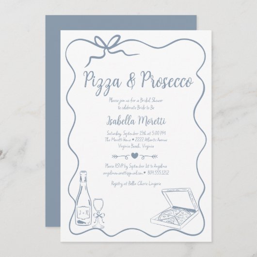 Pizza und Prosecco Bridal Dusche Einladung (Vorne/Hinten)