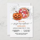 Pizza und Pumpkins Carving Halloween-Party Einladung (Vorderseite)