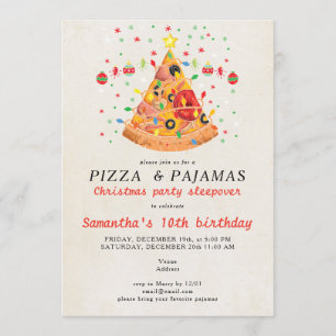 Pizza- und Pyjama-Weihnachtsschlafparty-Geburtstag Einladung