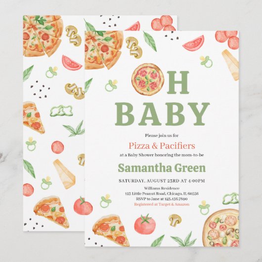 Pizza und Schnuller Kinderdusche Einladung (Vorne/Hinten)