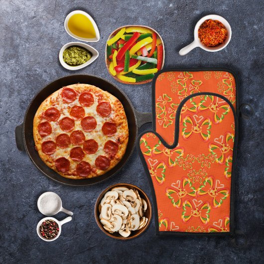 Pizza und Toppings Butterfly Shapes Orange Ofenhandschuh & Topflappen-Set