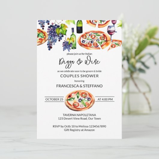 Pizza und Wein Paare Dusche Vorlage (Stehend Vorderseite)